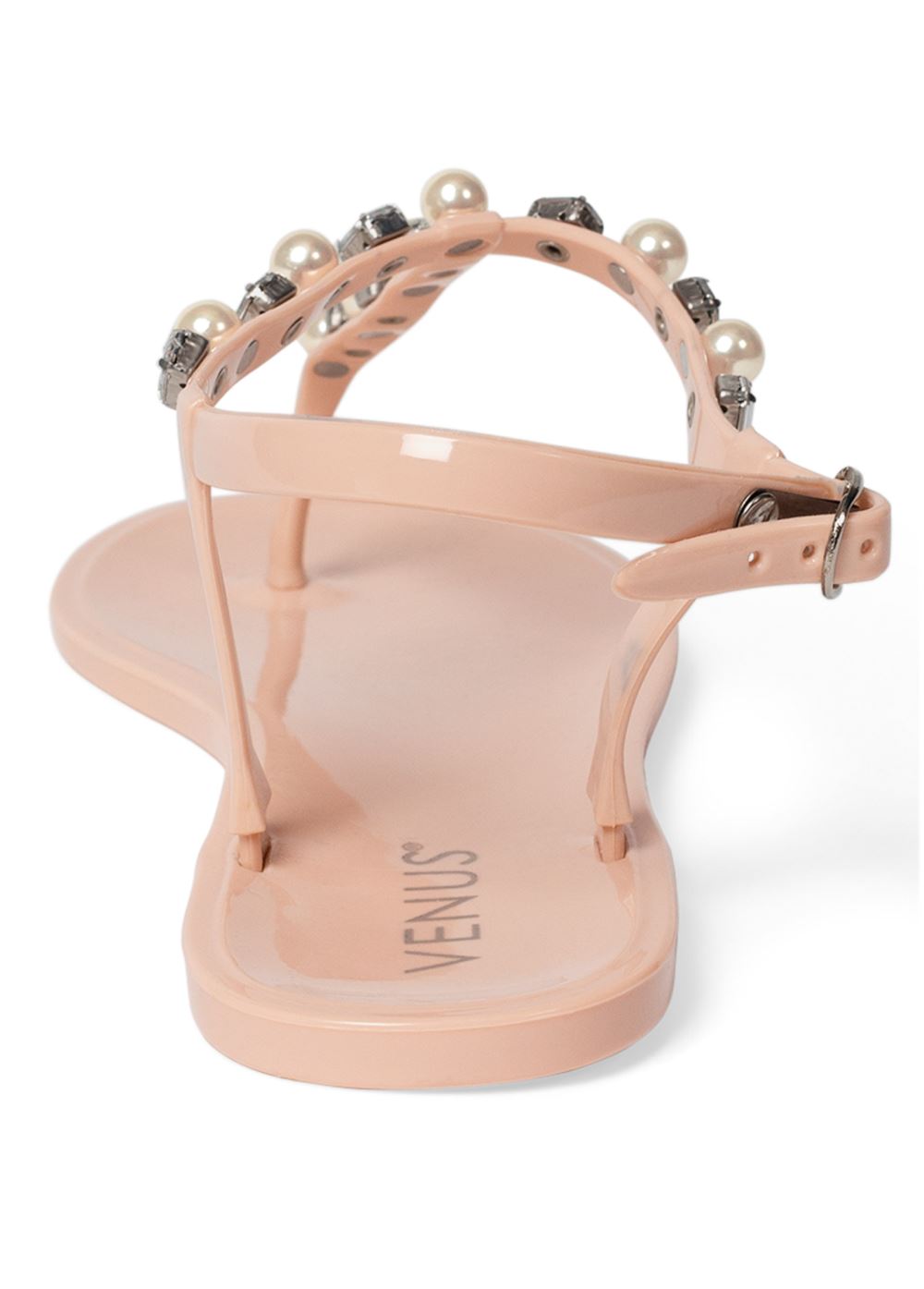 Venus Pearl T-Strap Sandals in Light Pink