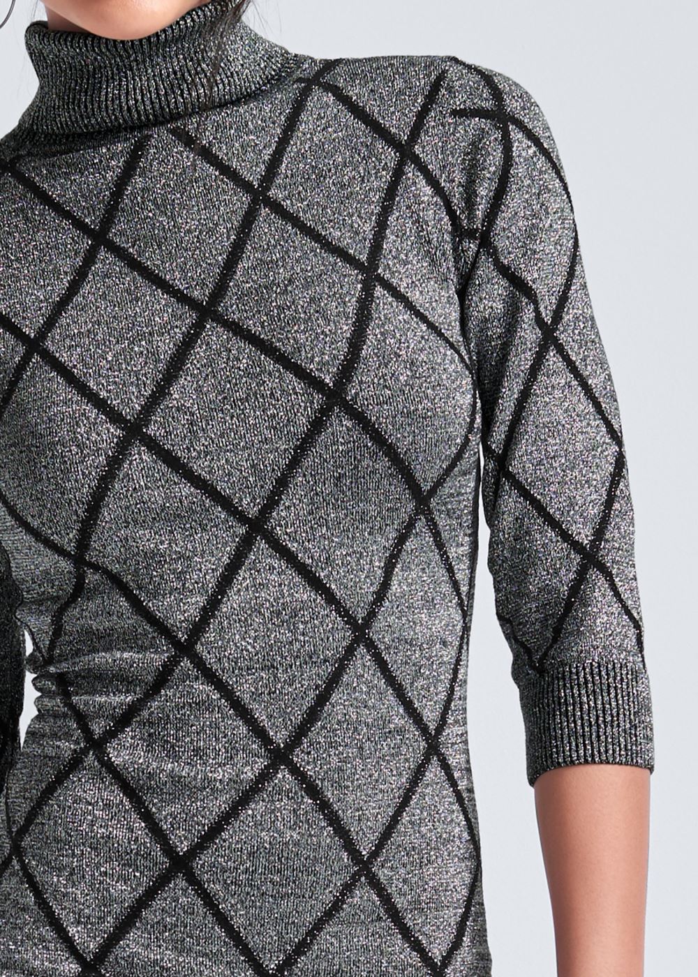 Venus Turtleneck Sweater Dress - Grey & Black