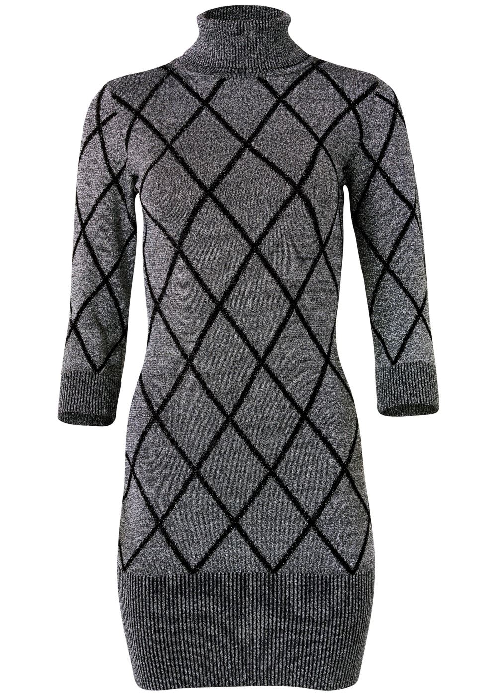Venus Turtleneck Sweater Dress - Grey & Black