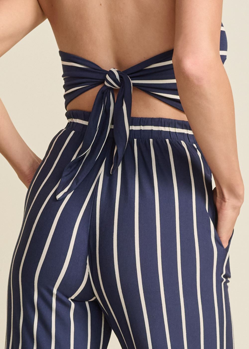 Venus Striped Halter Jumpsuit in Navy & White