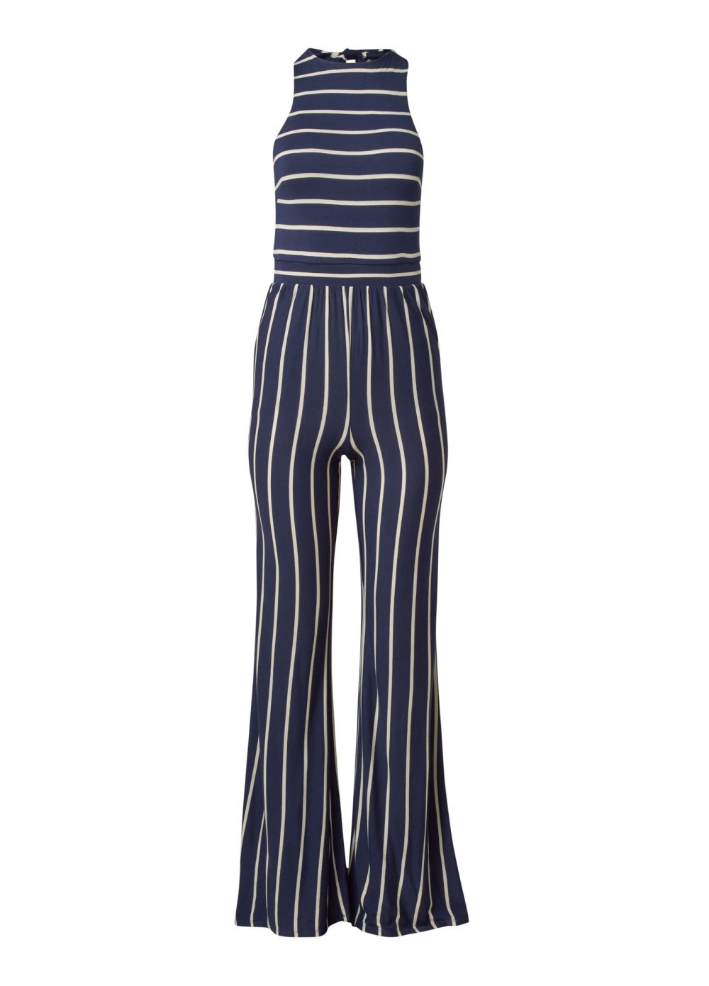 Venus Striped Halter Jumpsuit in Navy & White
