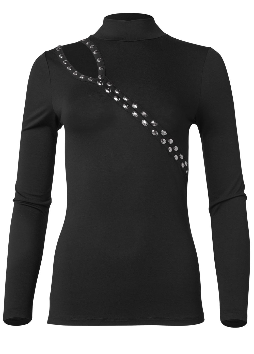 Venus Embellished Neckline Top in Black