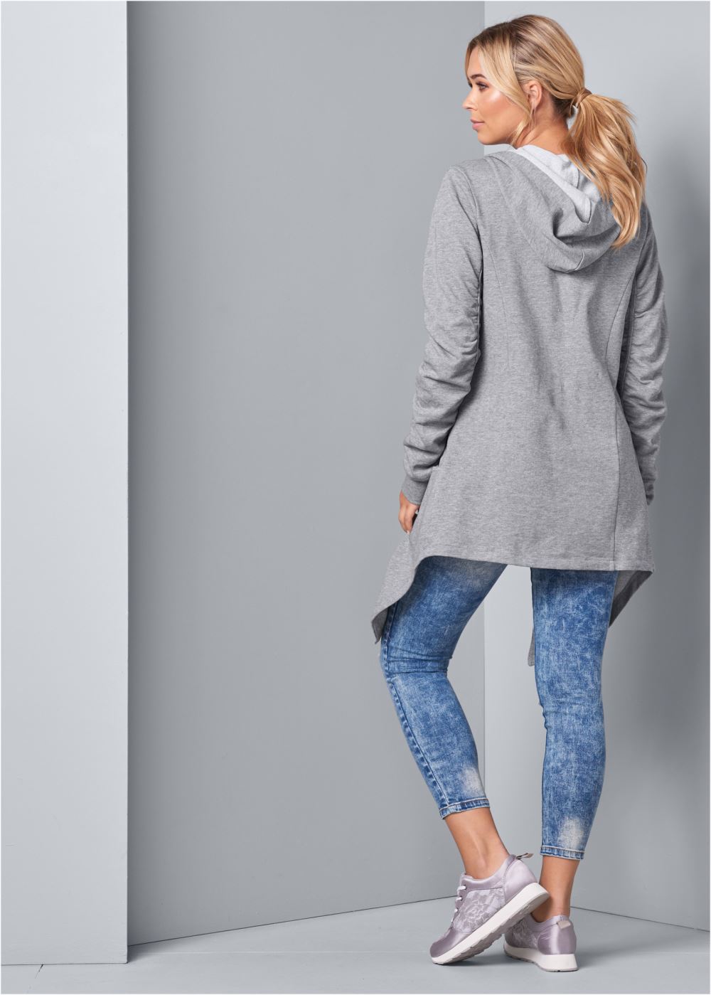Venus Asymmetrical Lounge Hoodie in Heather Grey