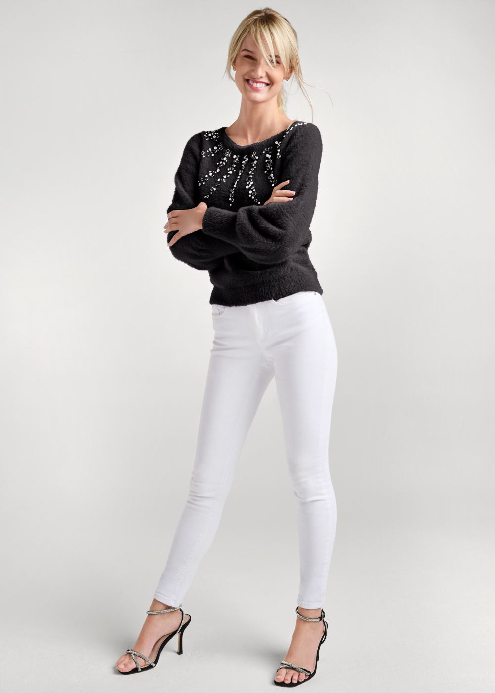 Venus VENUS | Jeweled Feather-Soft Sweater in Black Multi