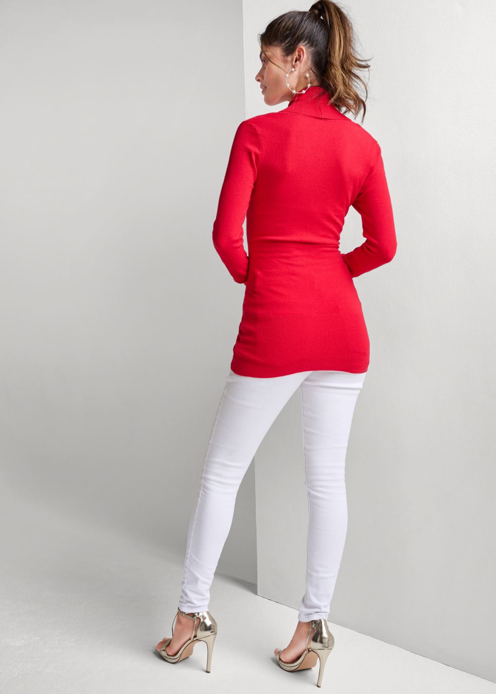 Venus VENUS | Faux Cashmere Tunic Sweater in Red