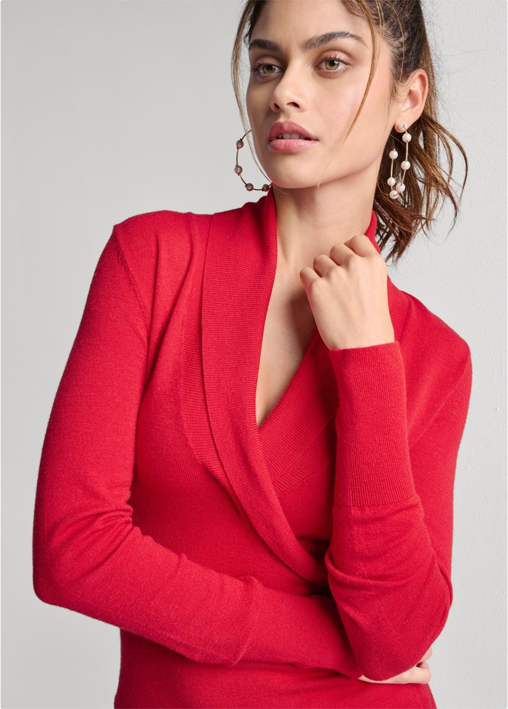 Venus VENUS | Faux Cashmere Tunic Sweater in Red