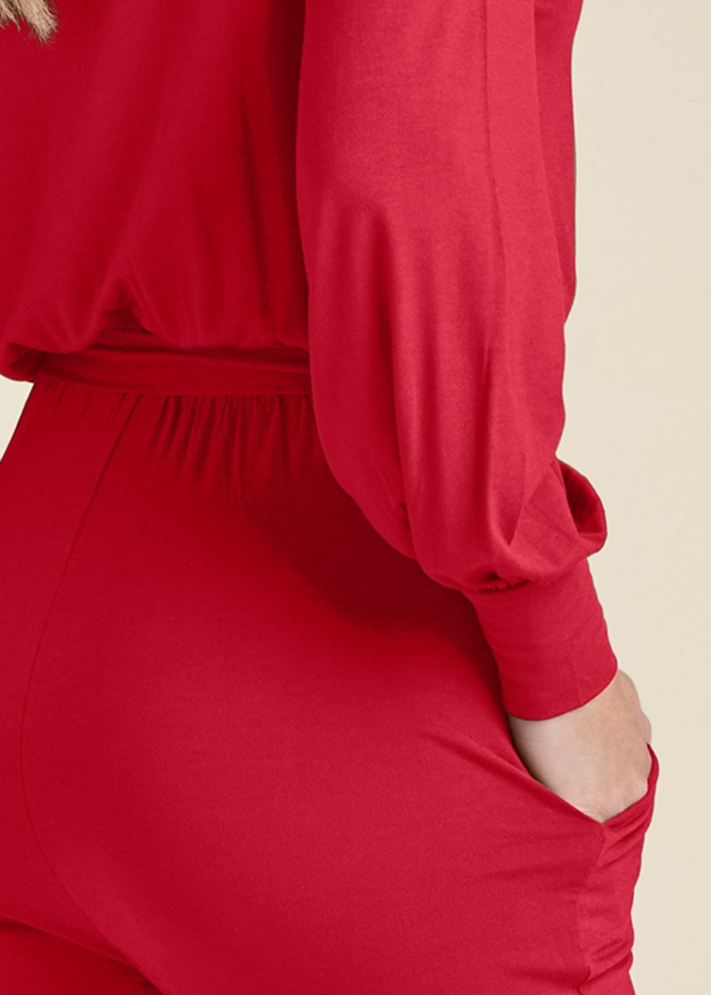 Venus Off-Shoulder Jumpsuit in Red