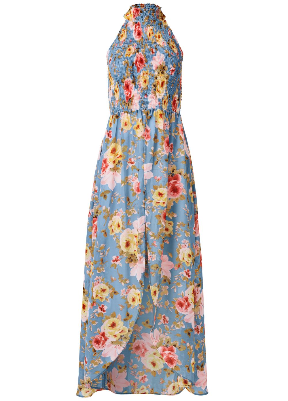 Venus Smocked Maxi Top in Blue Multi