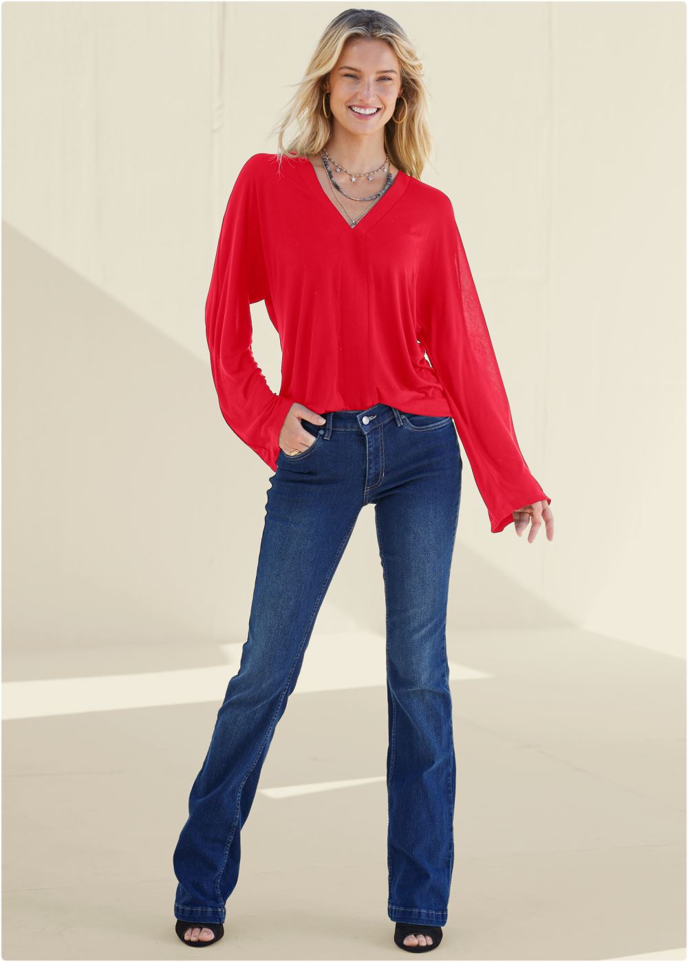 Venus Banded Hem Top in Red