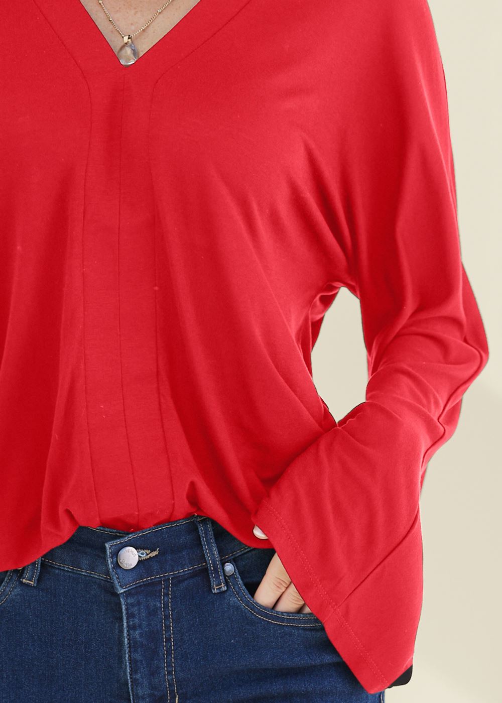 Venus Banded Hem Top in Red