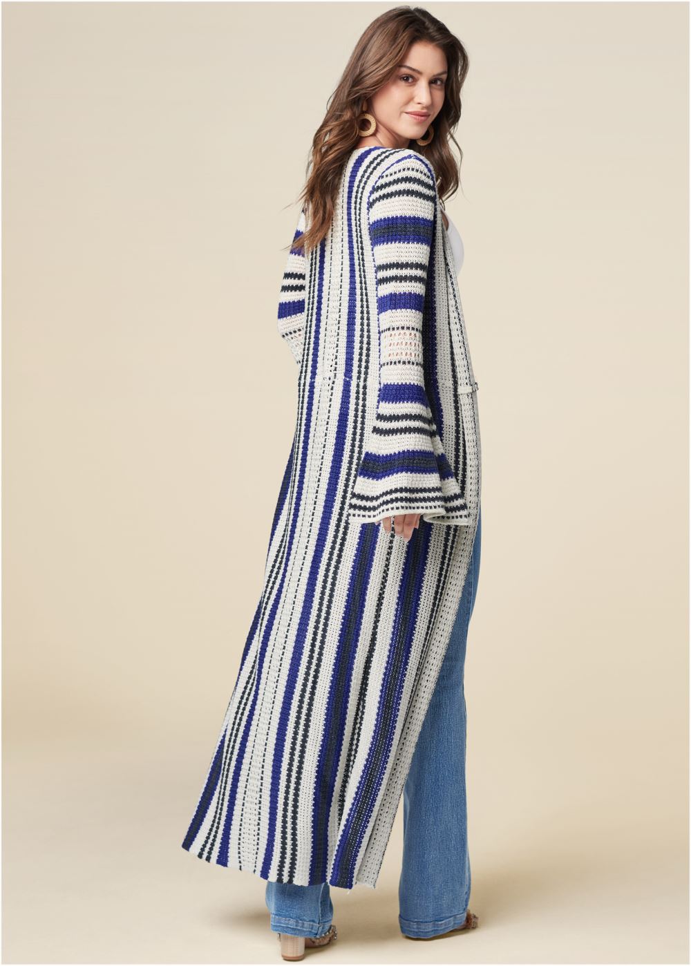 Venus VENUS | Striped Duster Cardigan in White Multi