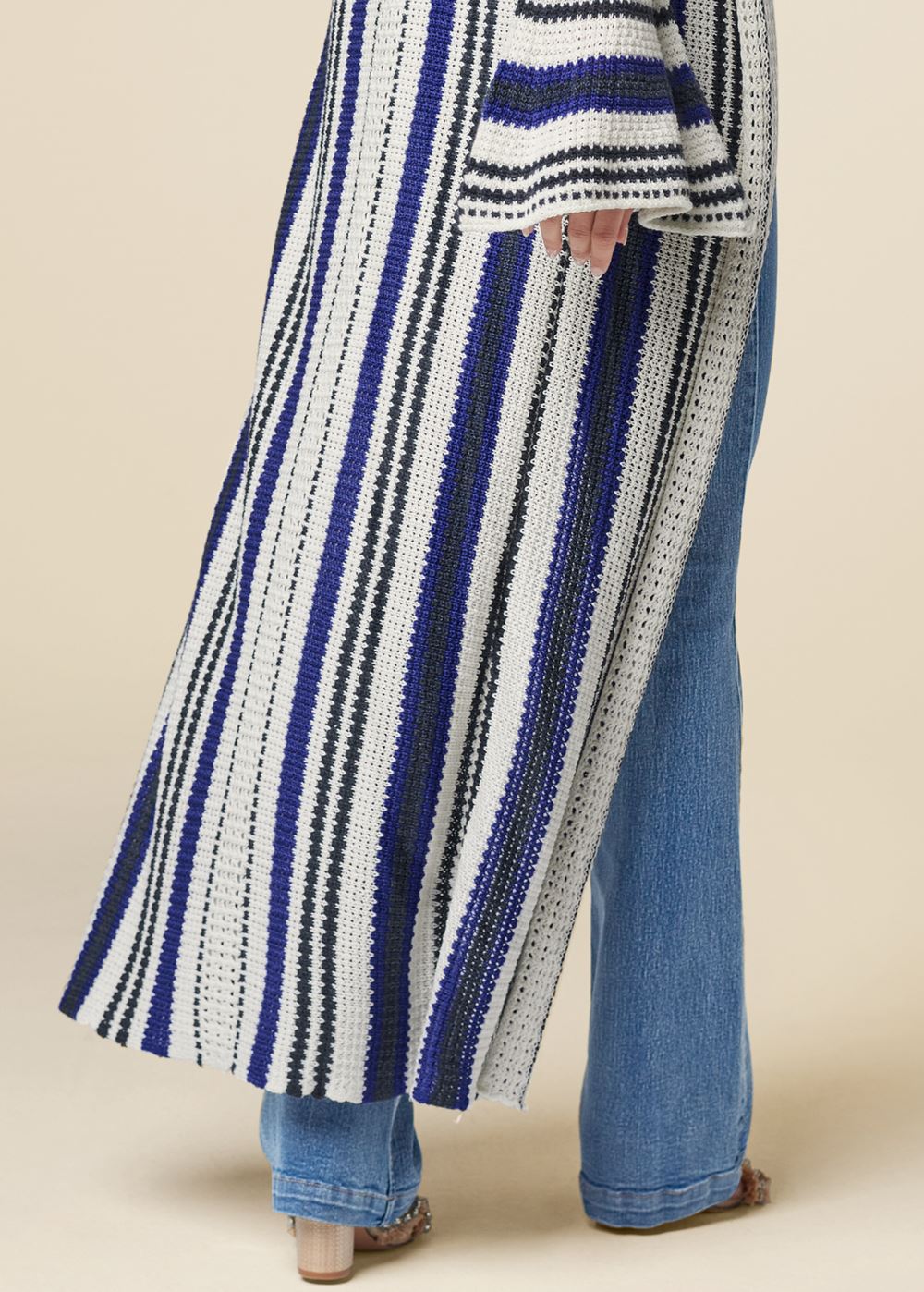 Venus VENUS | Striped Duster Cardigan in White Multi
