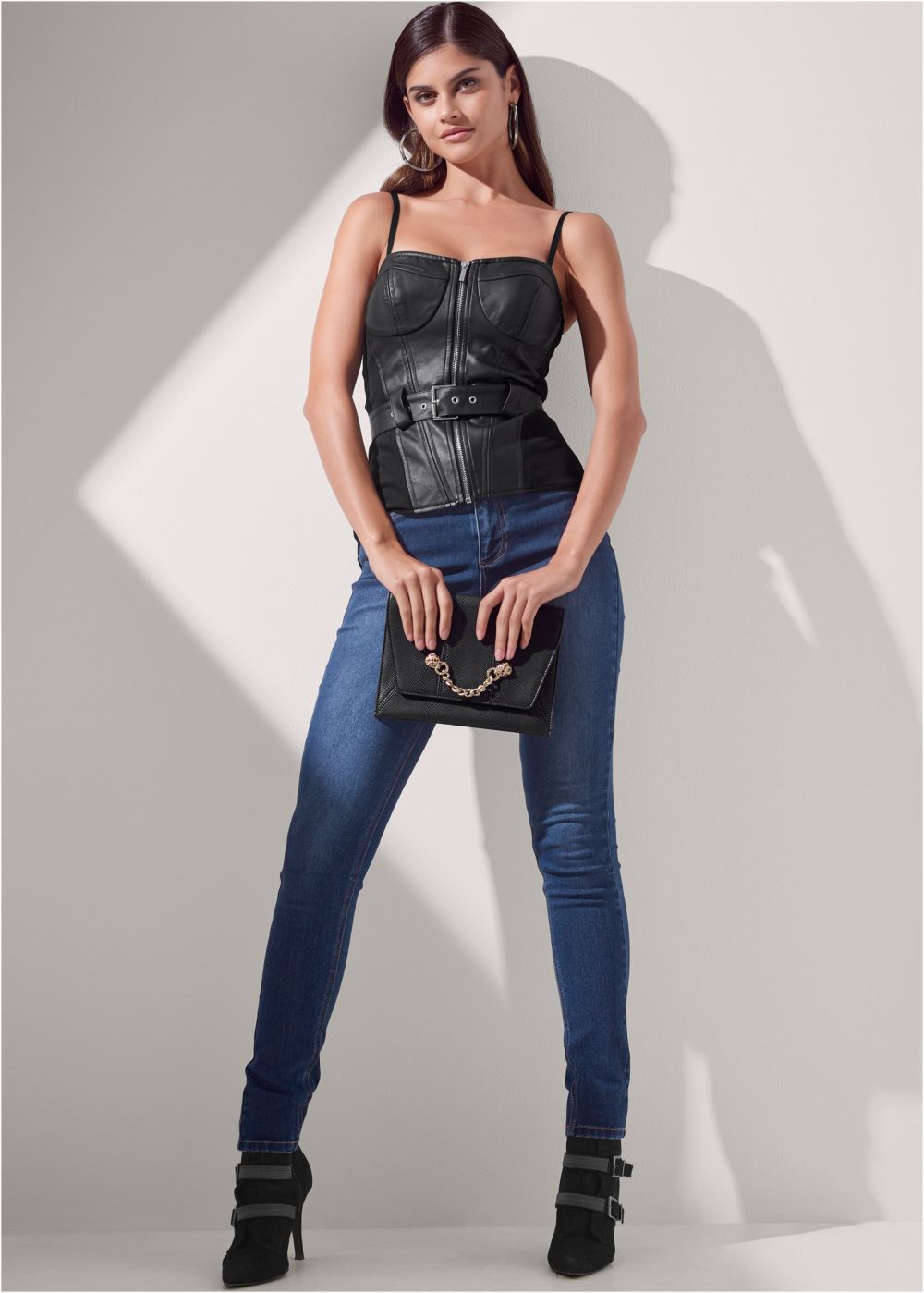 Venus Faux-Leather Bustier Top in Black