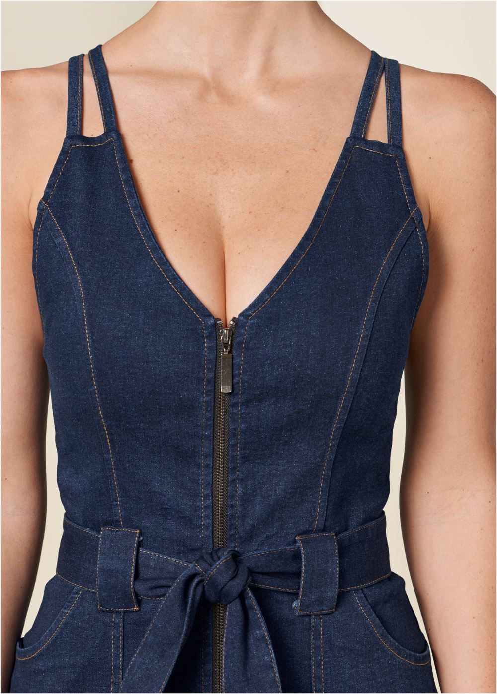 Venus Denim Dress With Zipper - Dark Wash