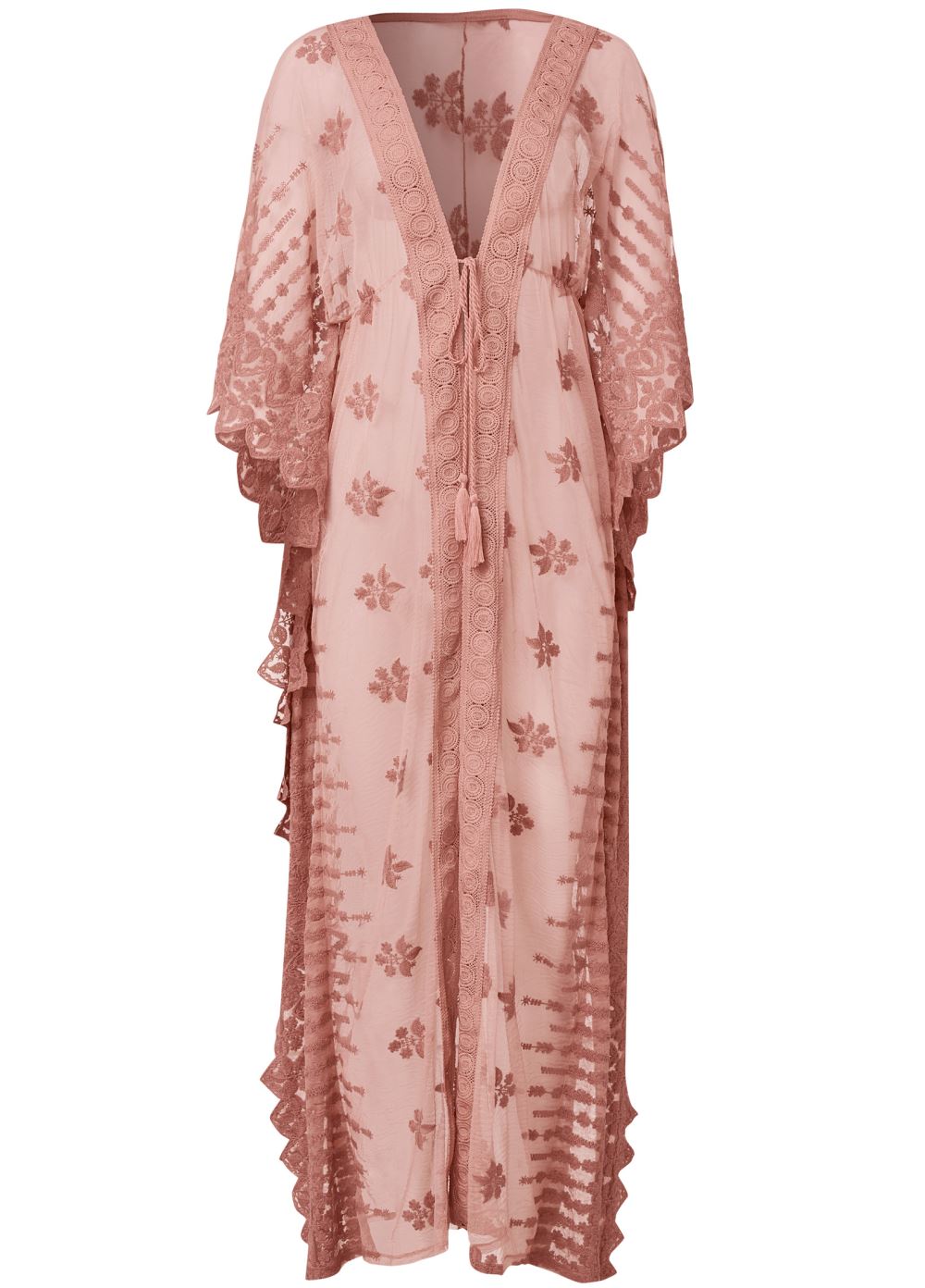 Venus Mesh And Lace Kimono in Rose