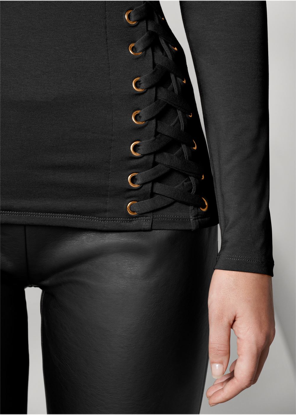Venus Side Lace-Up Top in Black