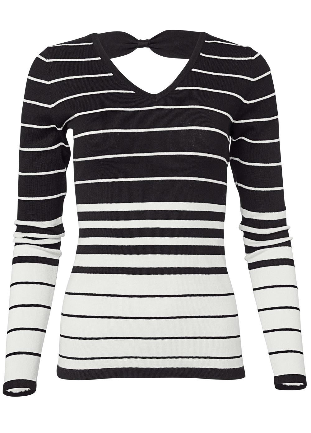 Venus VENUS | Back Detail Striped Sweater in Black & White