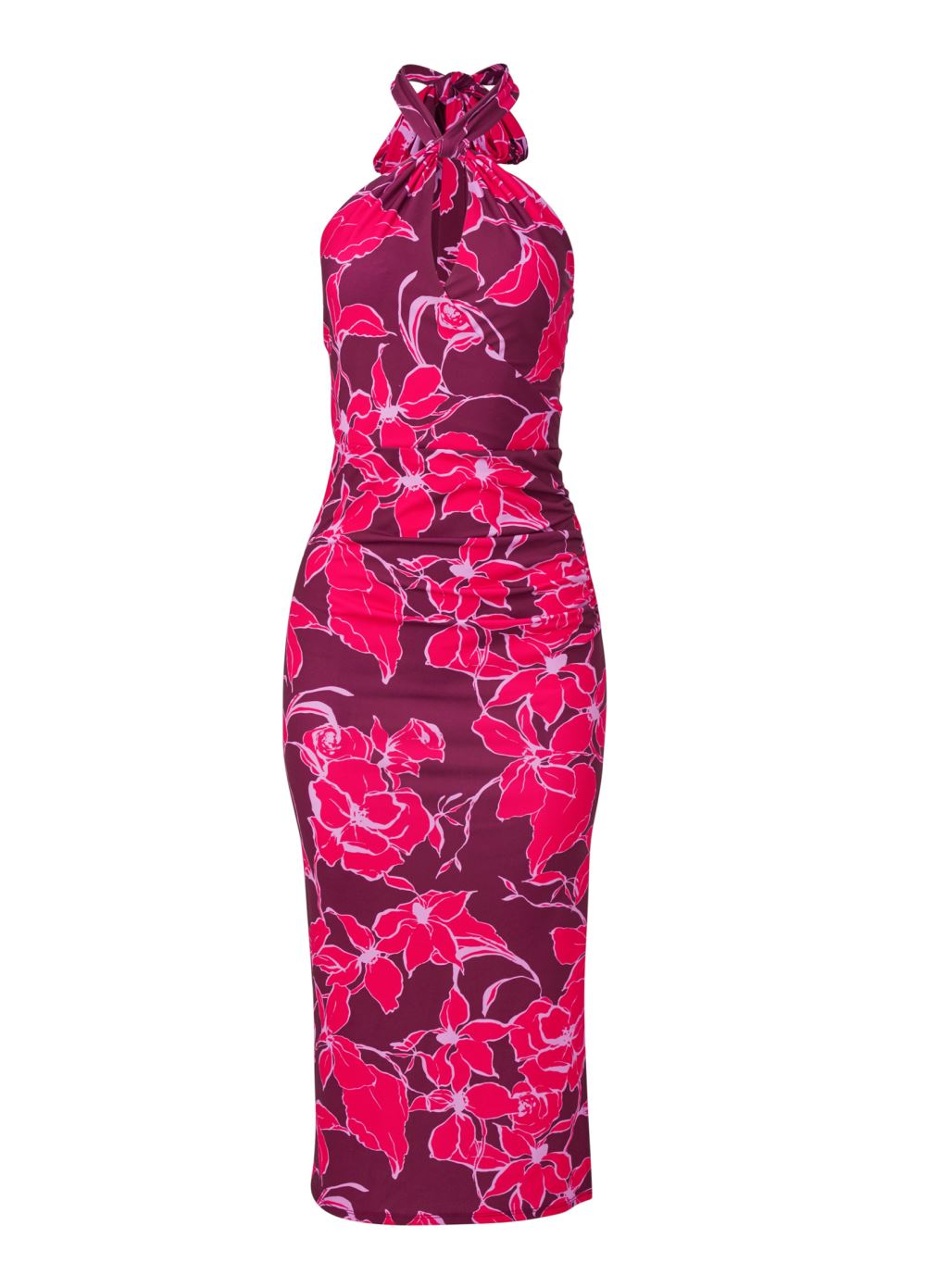 Venus Twist Neck Midi Dress - Pink Multi