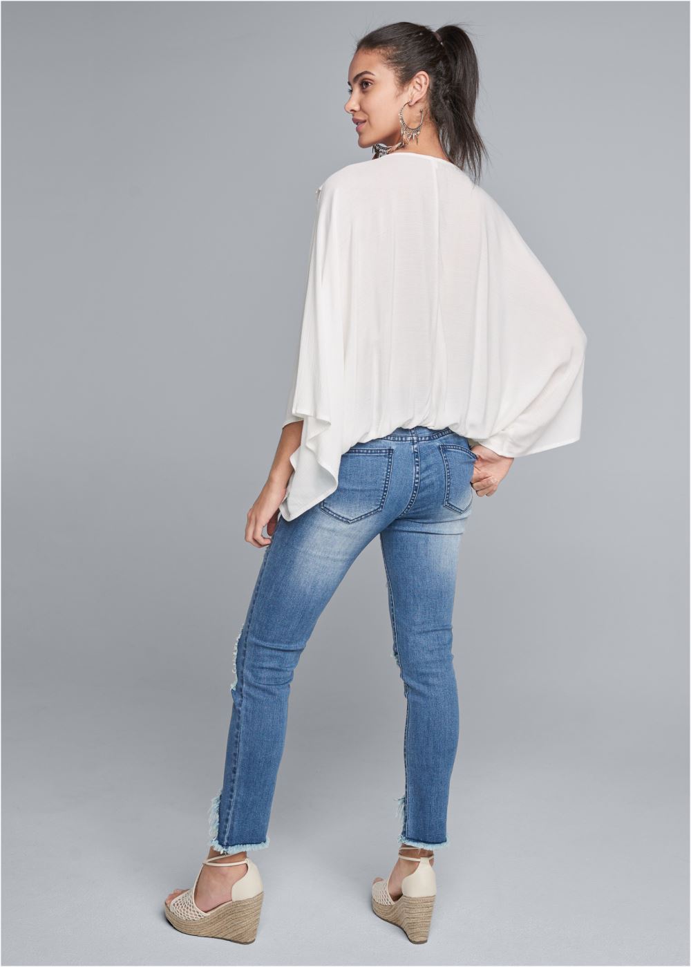 Venus Batwing Crochet Top in Off White