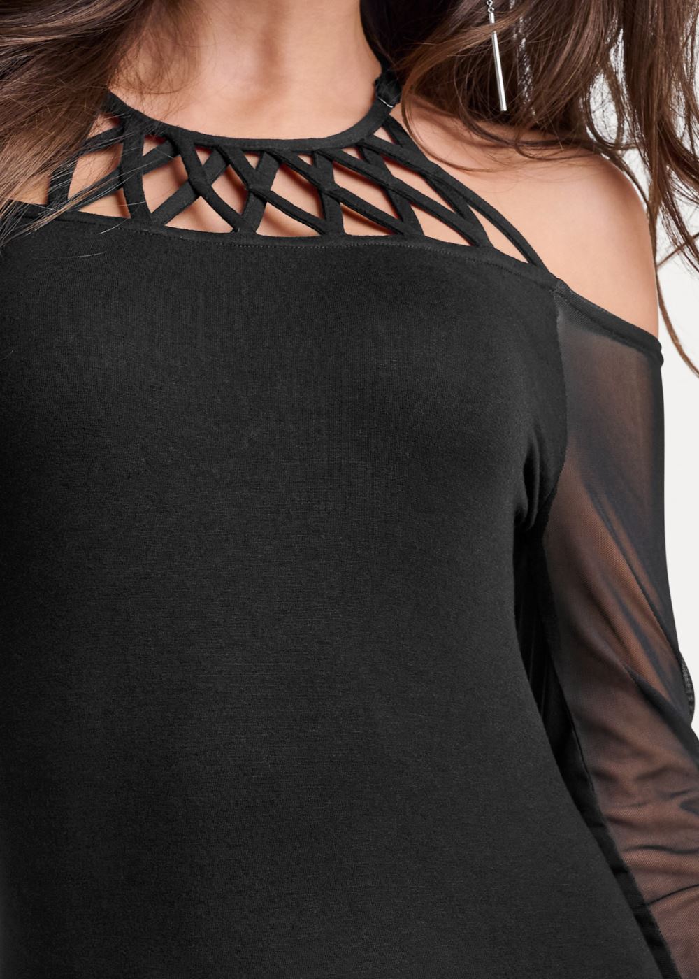 Venus Strappy Neck Mesh Top in Black