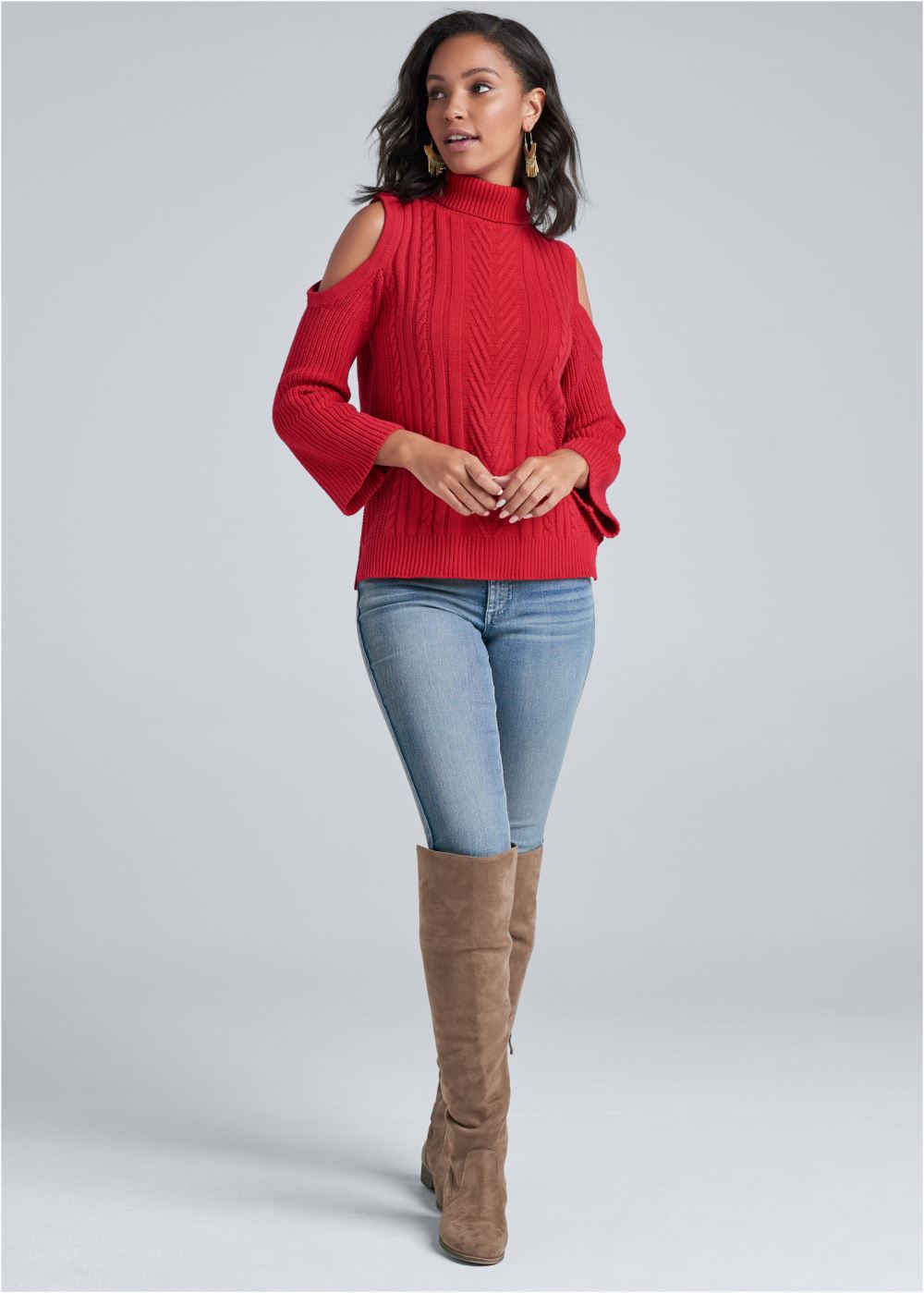 Venus VENUS | Cold-Shoulder Sweater in Red