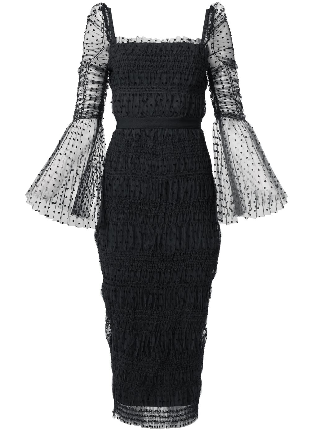 Venus Dotted Mesh Bodycon Dress - Black