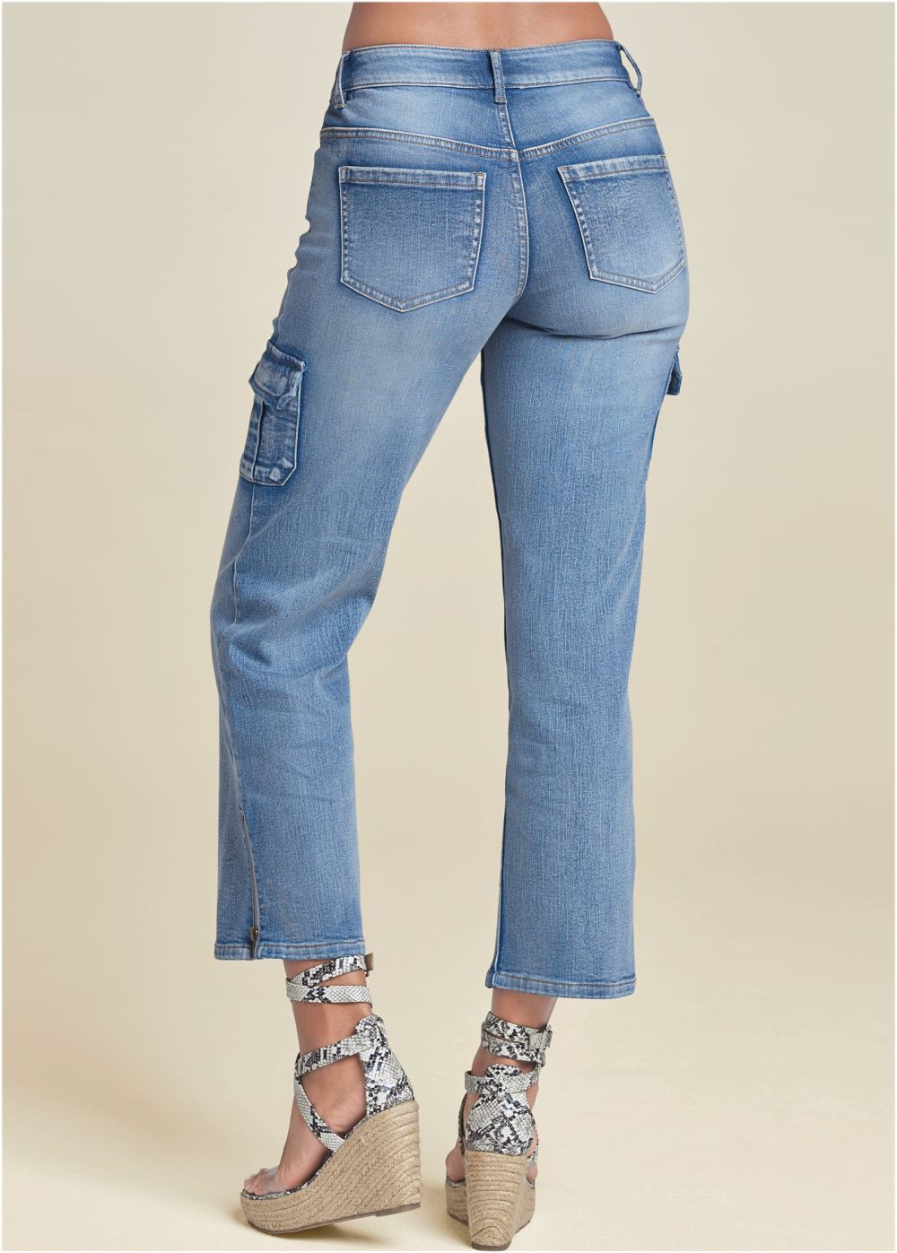 Venus Cropped Cargo Jeans in Light Wash