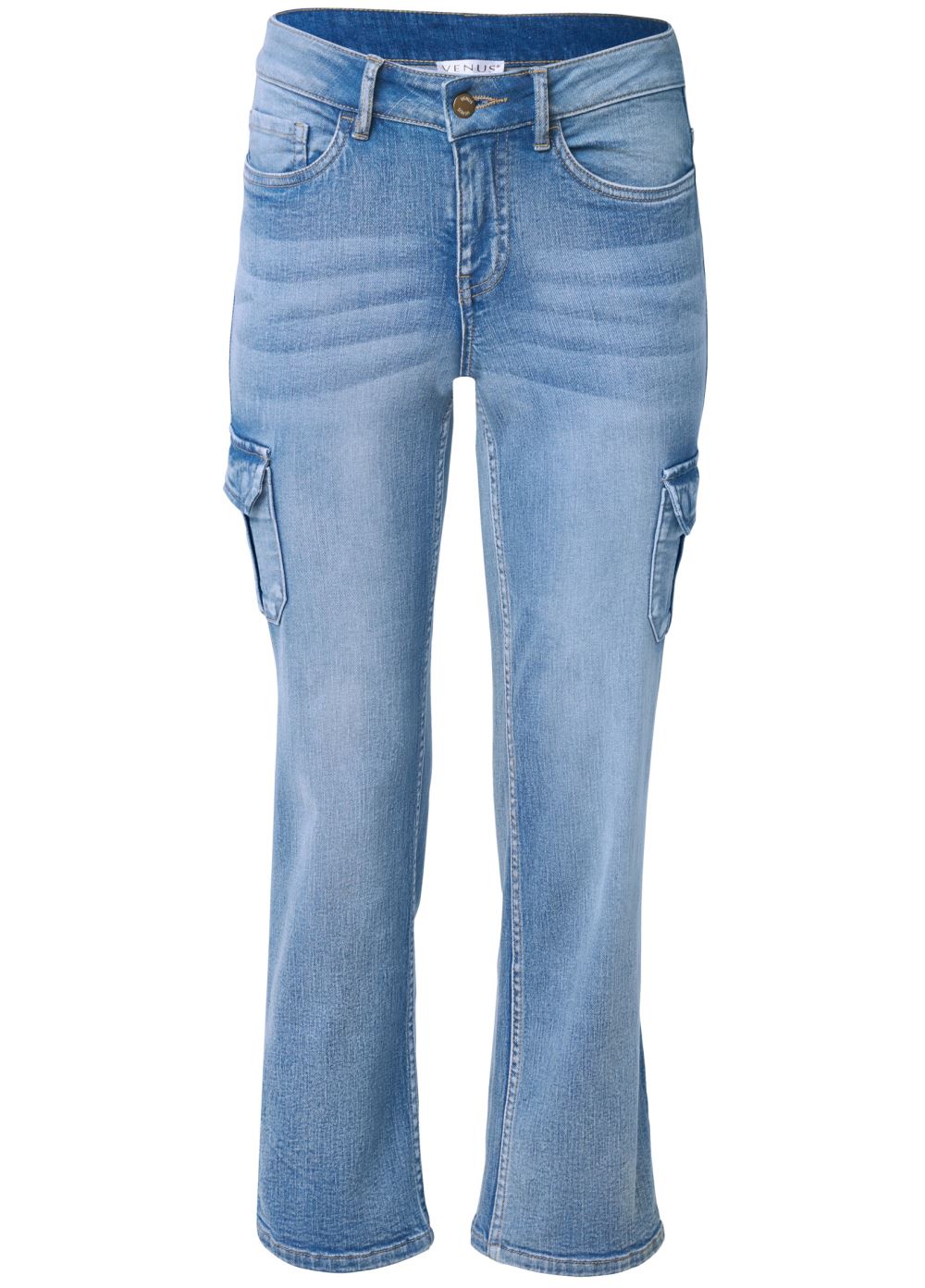 Venus Cropped Cargo Jeans in Light Wash