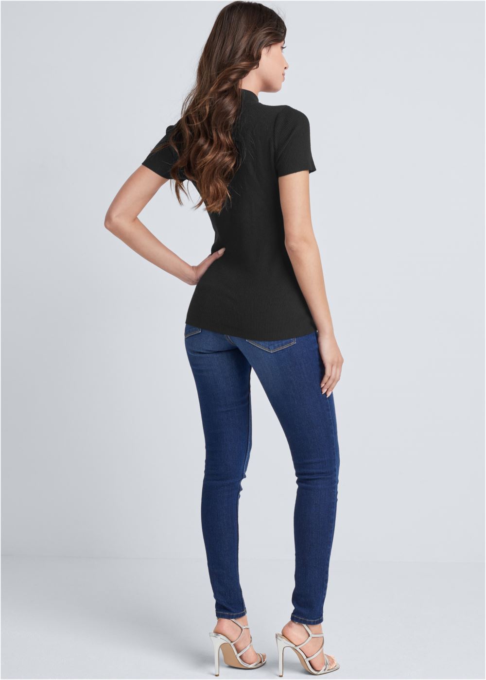 Venus VENUS | Rhinestone Trim Sweater in Black