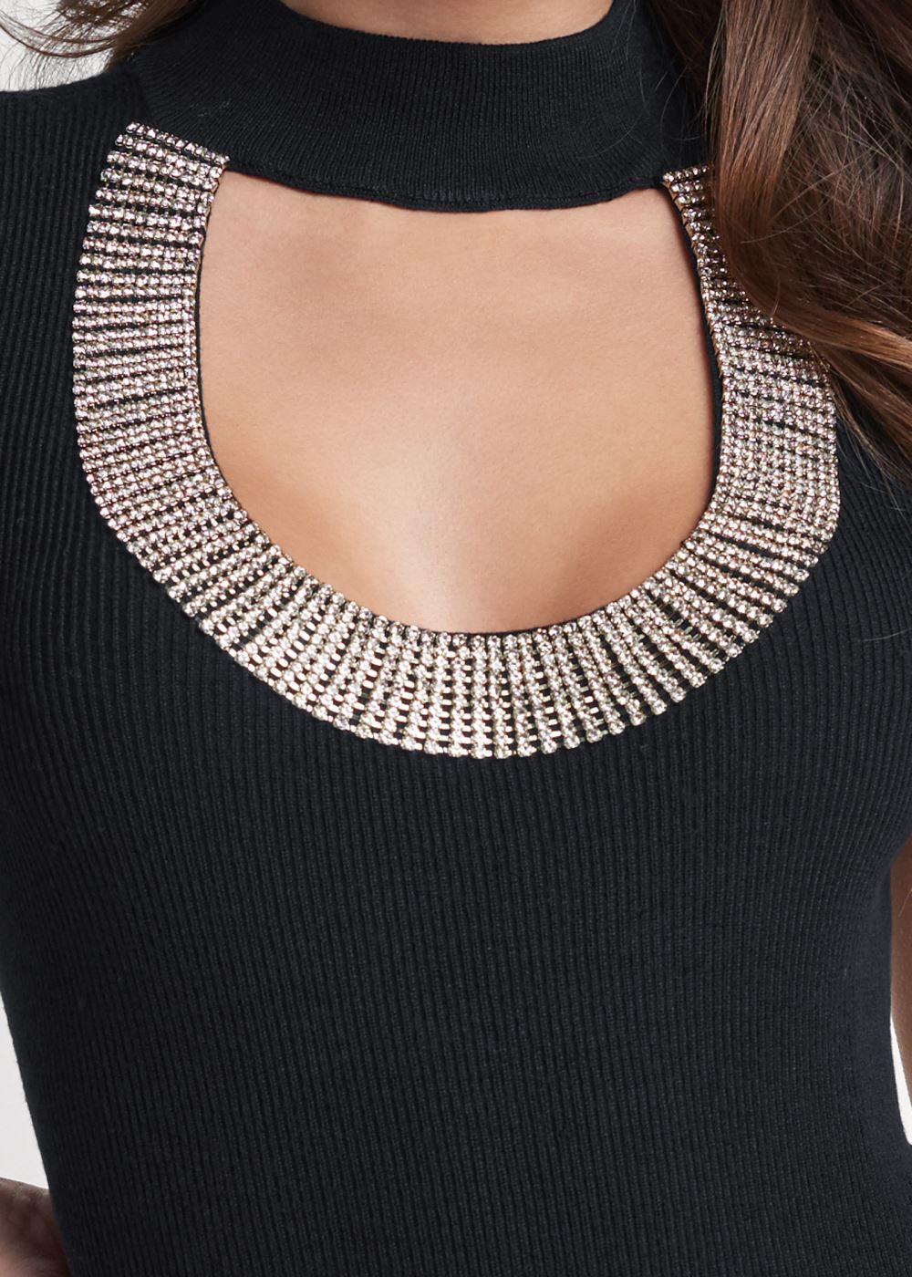 Venus VENUS | Rhinestone Trim Sweater in Black