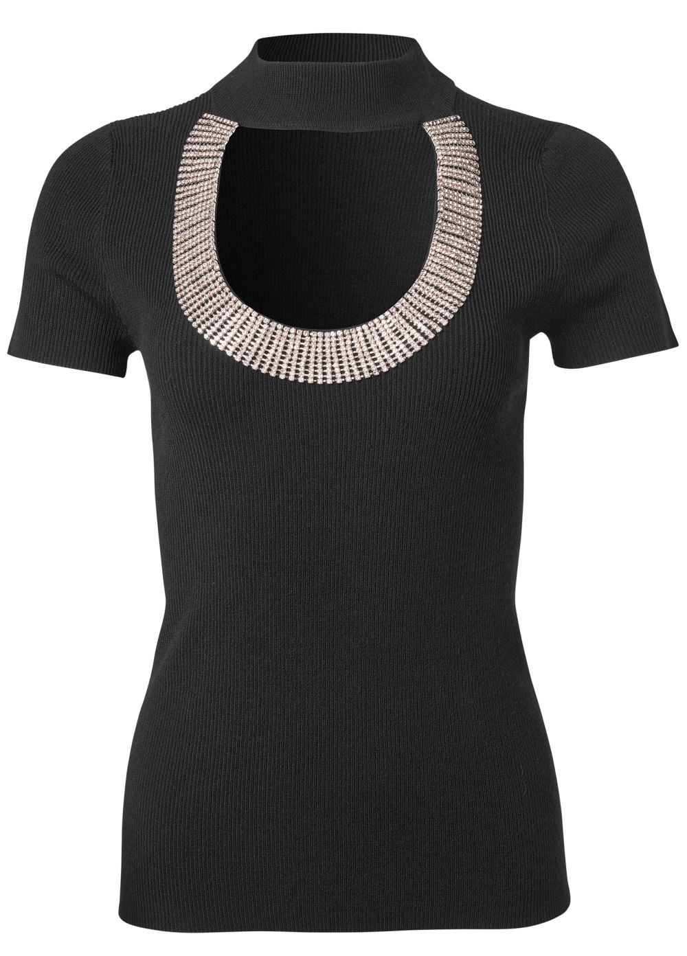 Venus VENUS | Rhinestone Trim Sweater in Black