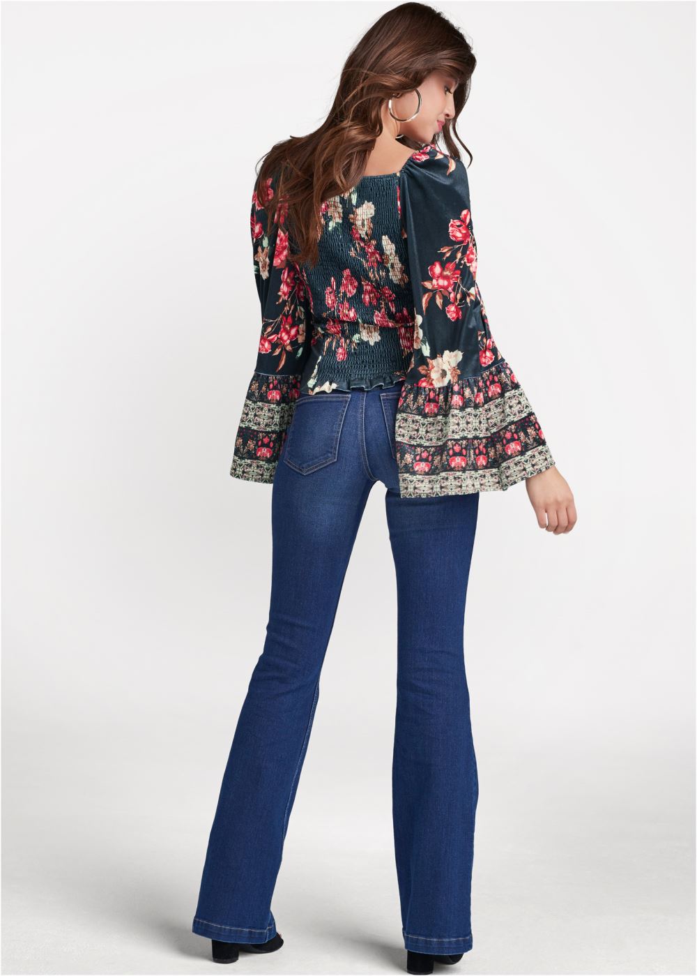 Venus Velvet Floral Print Top in Black Multi