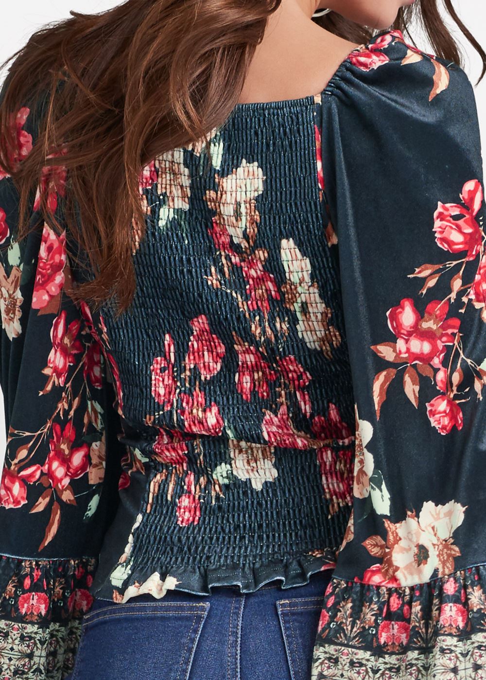 Venus Velvet Floral Print Top in Black Multi