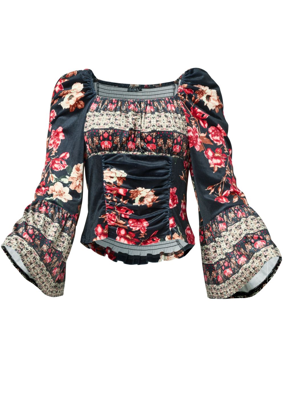 Venus Velvet Floral Print Top in Black Multi