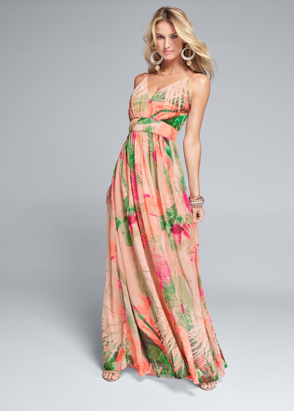 Venus Tropical Print Gown - Pink Multi