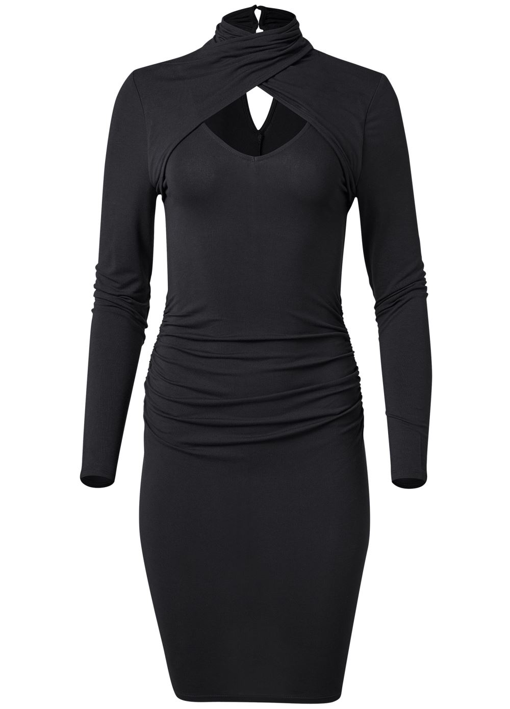 Venus Mock-Neck Casual Dress - Black