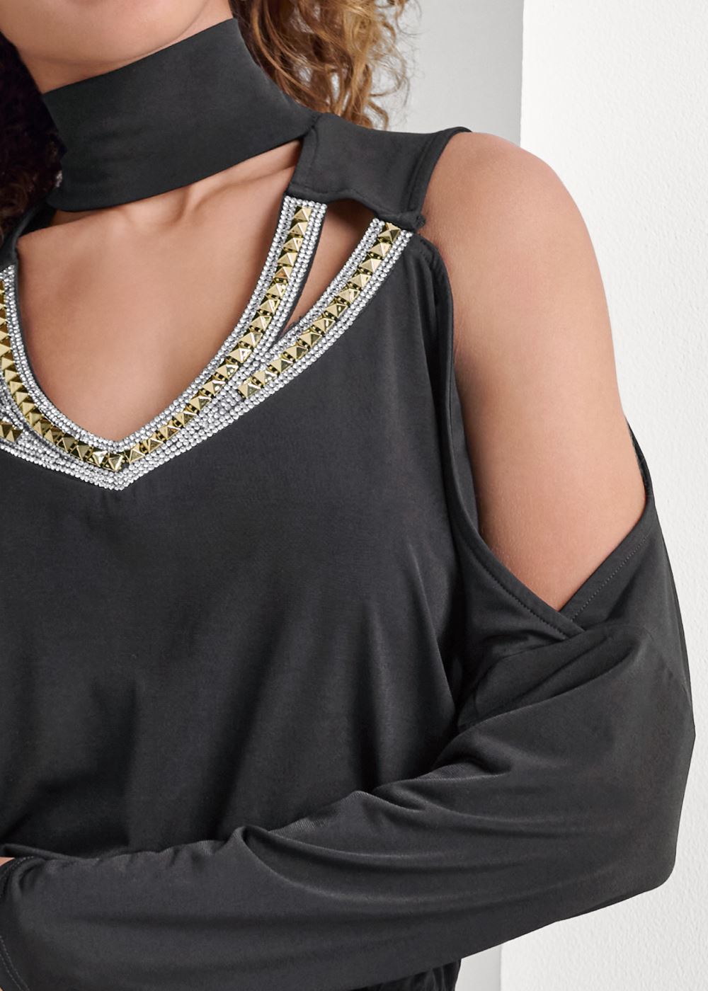 Venus Embellished Cold-Shoulder Dress - Black