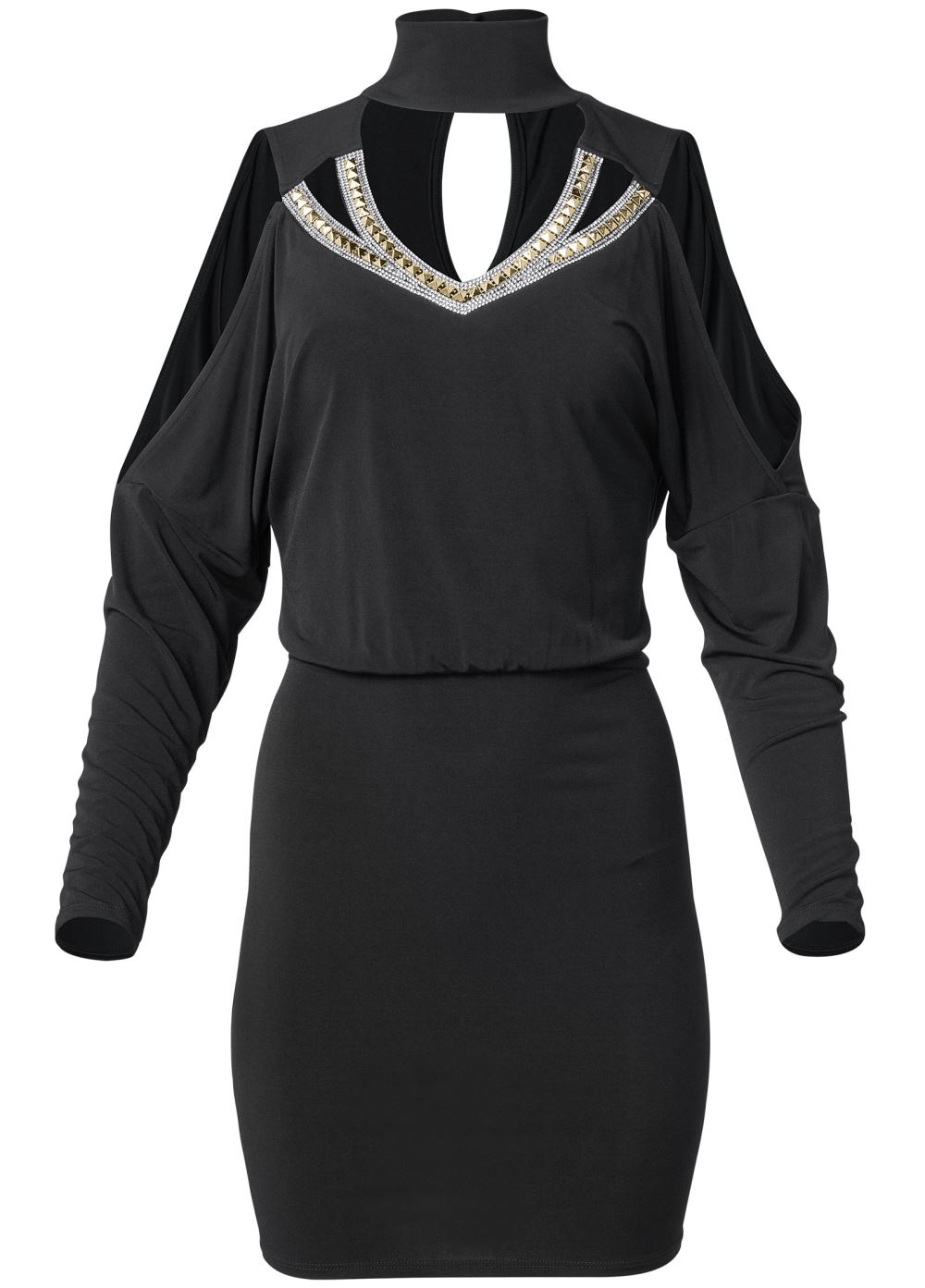 Venus Embellished Cold-Shoulder Dress - Black