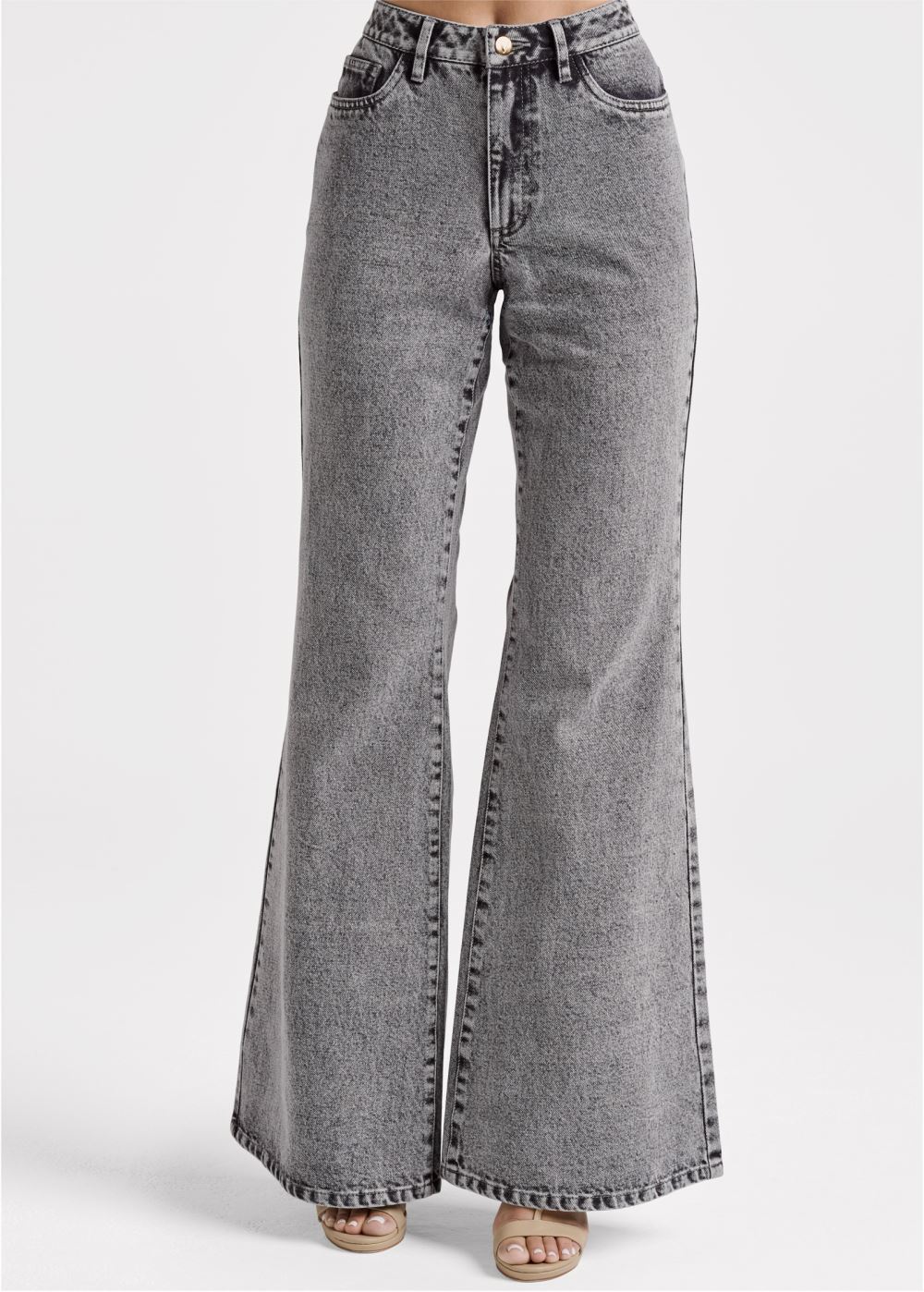 Venus New Vintage Wide Flare Jeans in Black Acid Wash