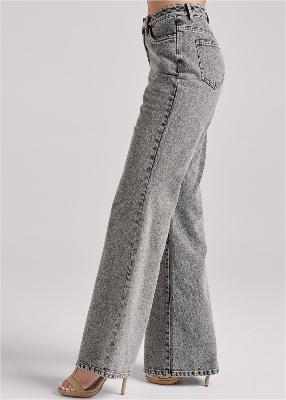Venus New Vintage Wide Flare Jeans in Black Acid Wash