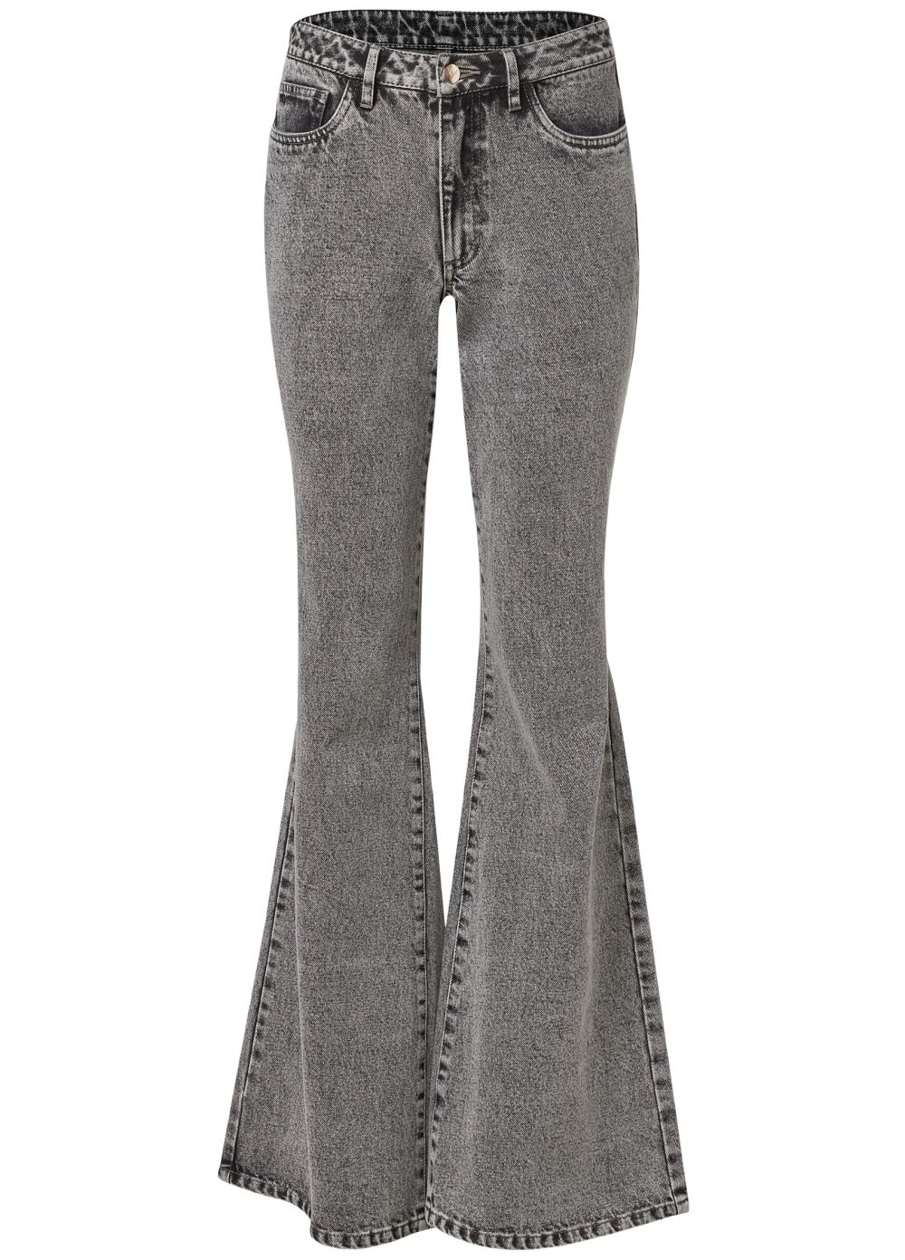 Venus New Vintage Wide Flare Jeans in Black Acid Wash