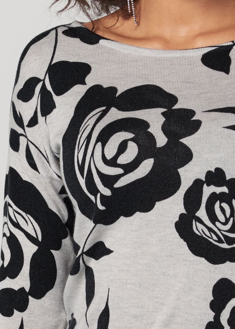 Venus VENUS | Floral Tunic Sweater in Grey & Black