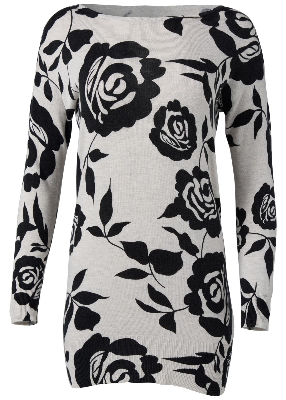 Venus VENUS | Floral Tunic Sweater in Grey & Black