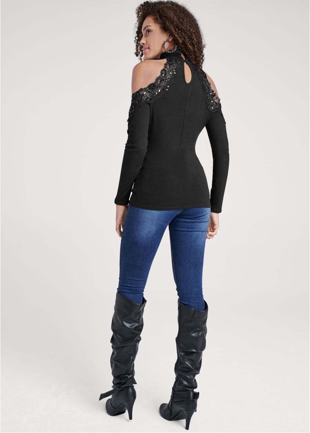 Venus Cold Shoulder Lace Top in Black
