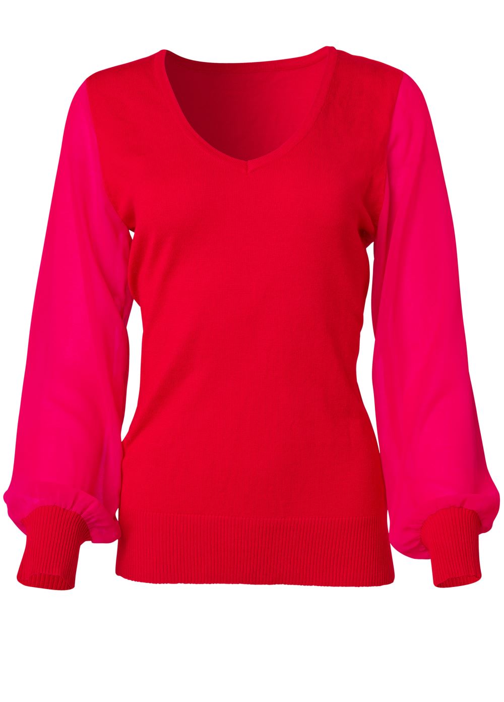 Venus VENUS | Chiffon Sleeve Sweater in Red