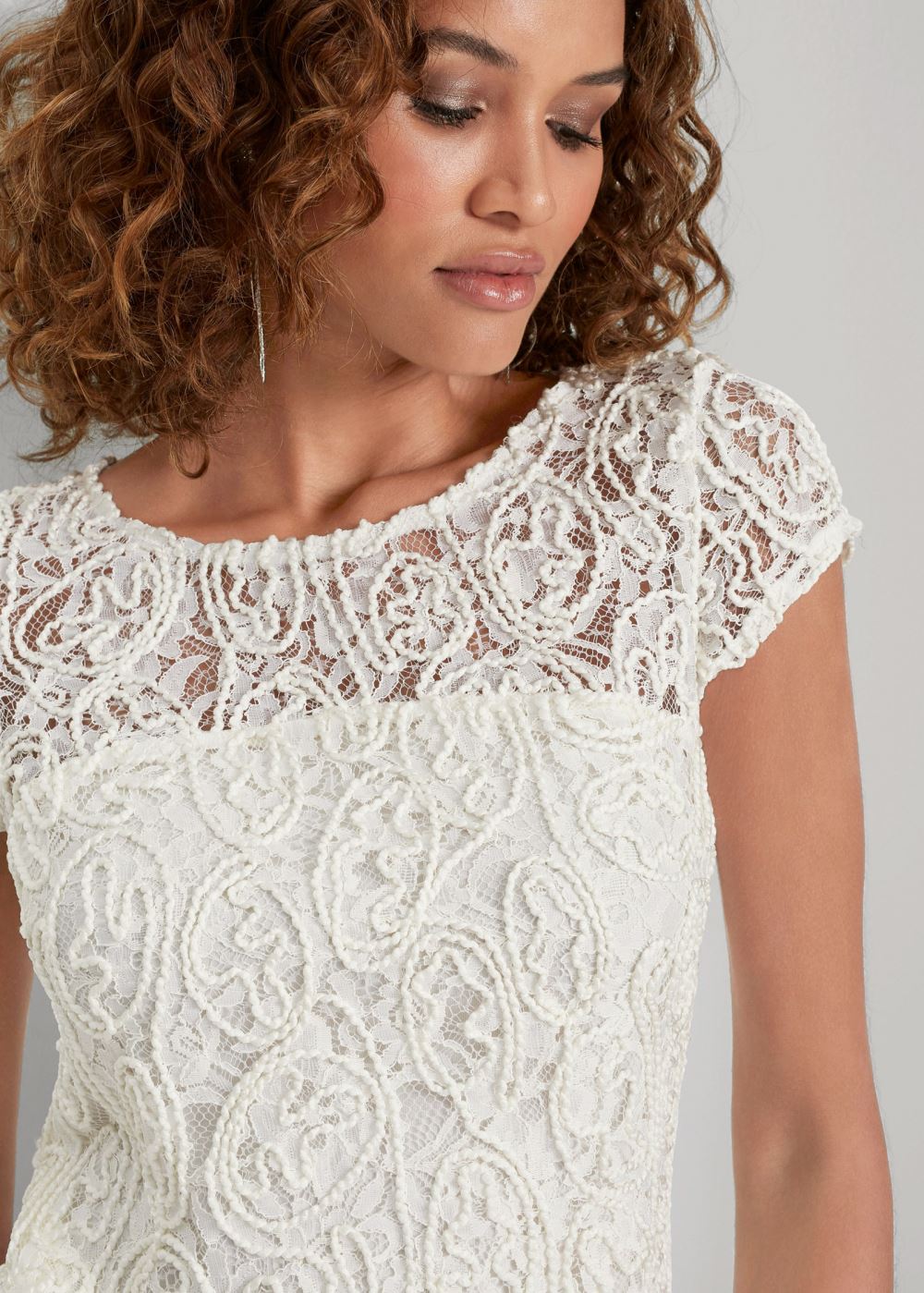Venus Cap Sleeve Lace Top in White