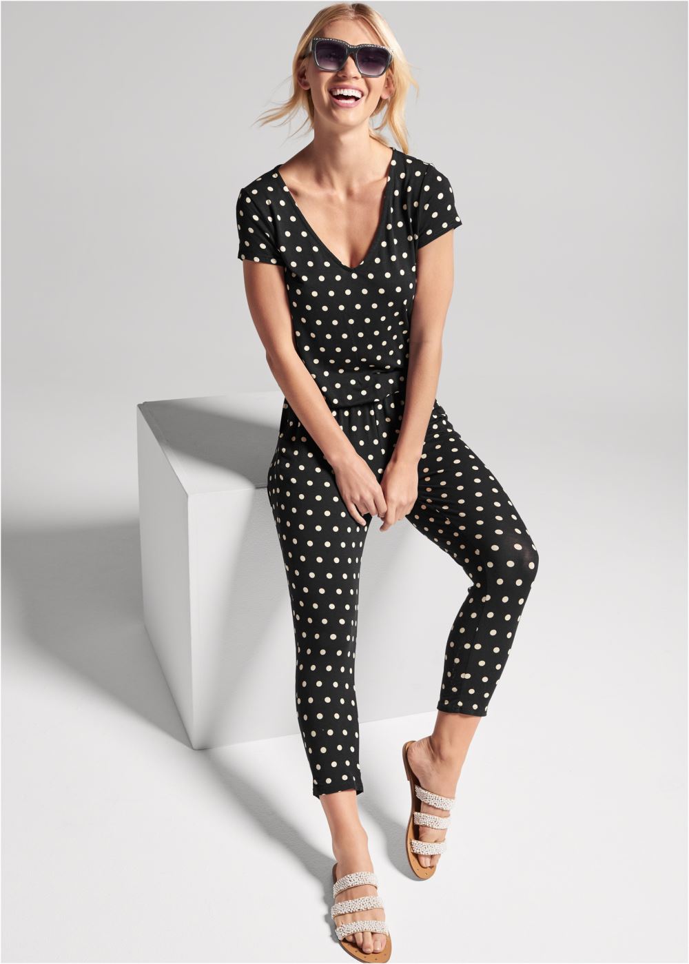 Venus Polka Dot Jumpsuit in Black & White