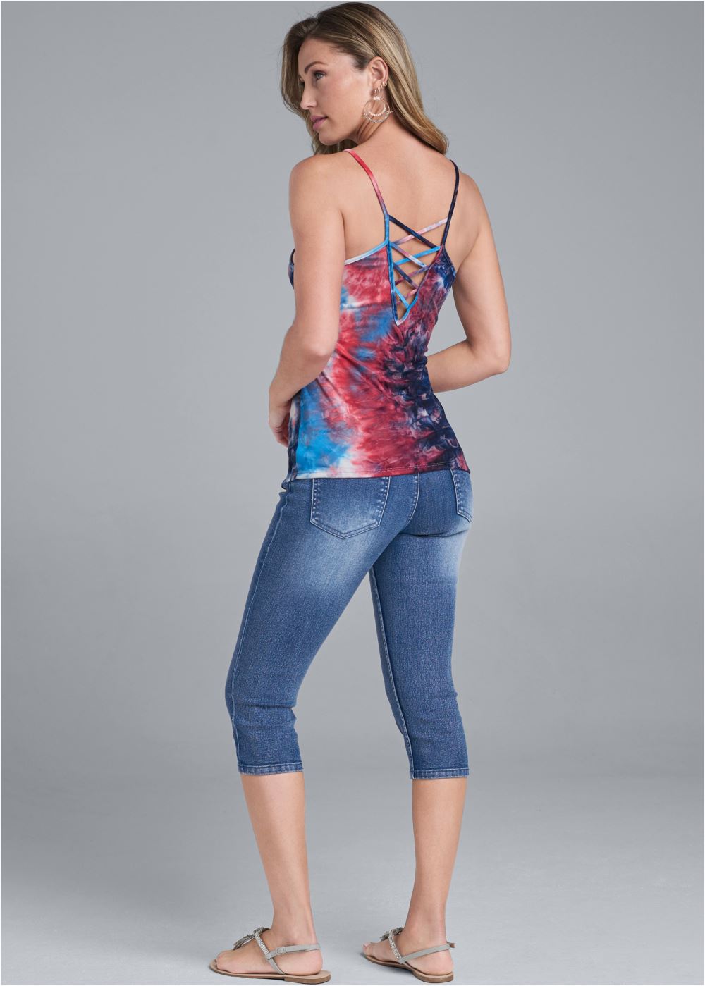 Venus Strappy Tie Dye Tank Top in Red Multi
