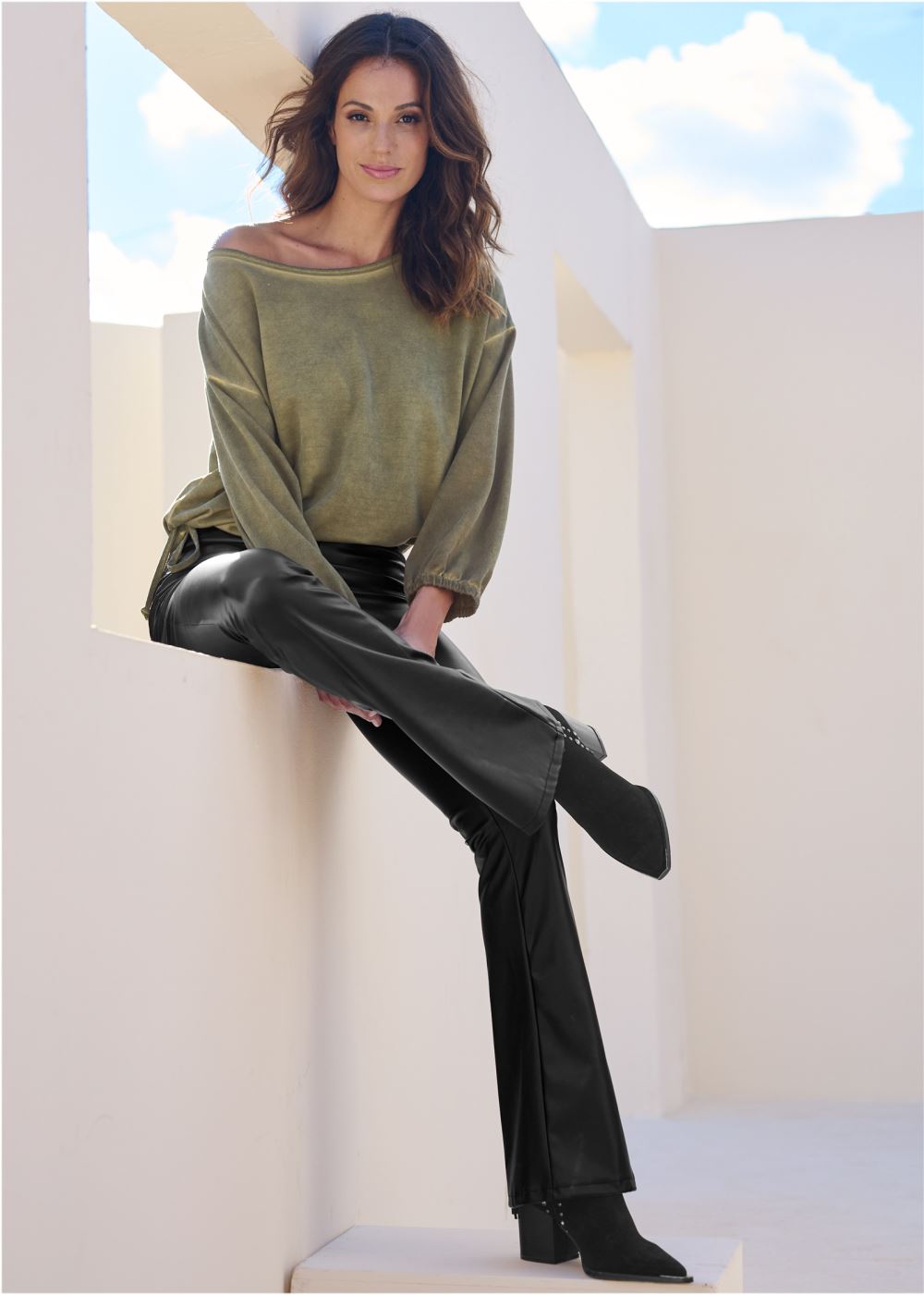 Venus Off Shoulder Short Set in Olive