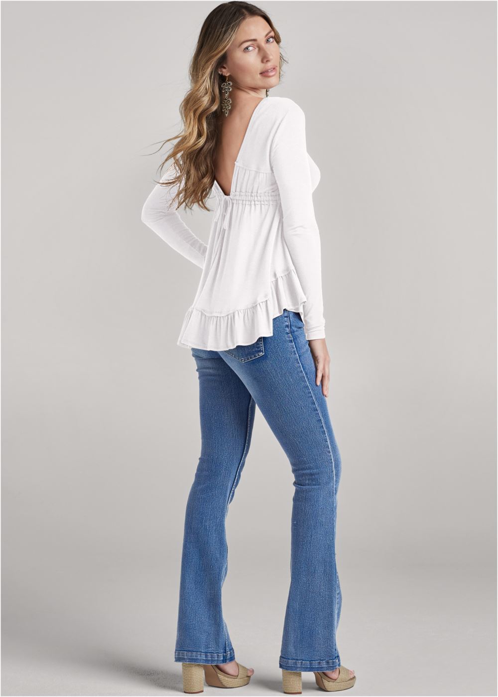 Venus Long Sleeve Babydoll Top in White